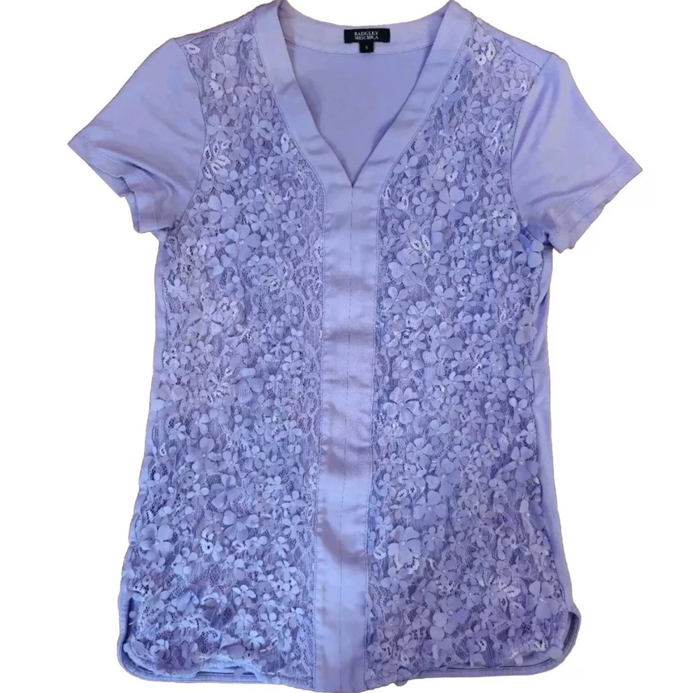 Badgley Mischka Top Blouse Size Small Purple Floral Applique Fairy